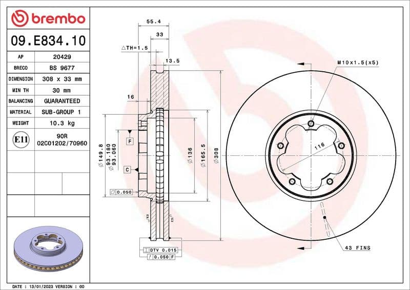 Brake Disc PRIME LINE 09.E834.10