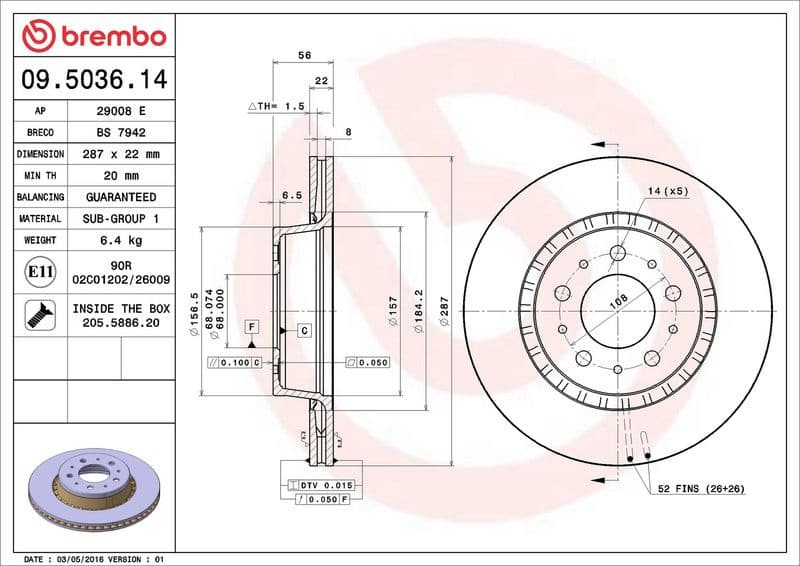 Brake Disc PRIME LINE 09.5036.14