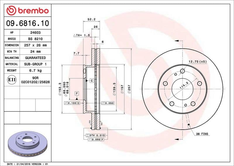 Brake Disc PRIME LINE 09.6816.10