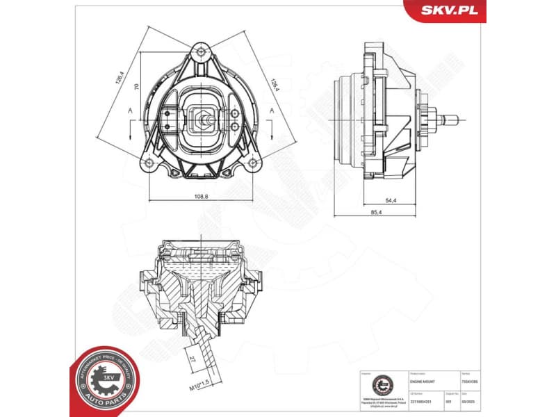 Mounting, engine 75SKV285