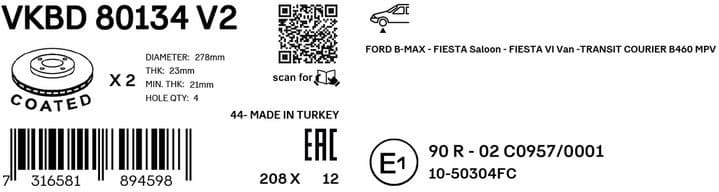 Brake Disc VKBD 80134 V2 - image 3