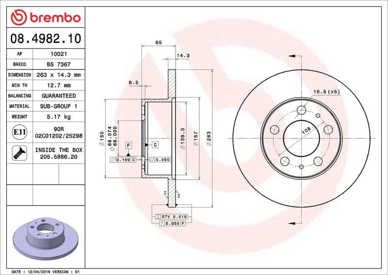 Brake Disc PRIME LINE 08.4982.10