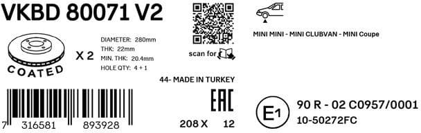 Brake Disc VKBD 80071 V2
