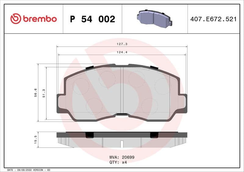 Brake Pad Set, disc brake PRIME LINE P 54 002