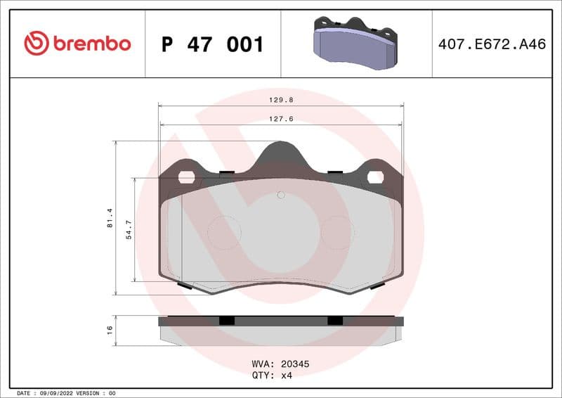 Brake Pad Set, disc brake PRIME LINE P 47 001