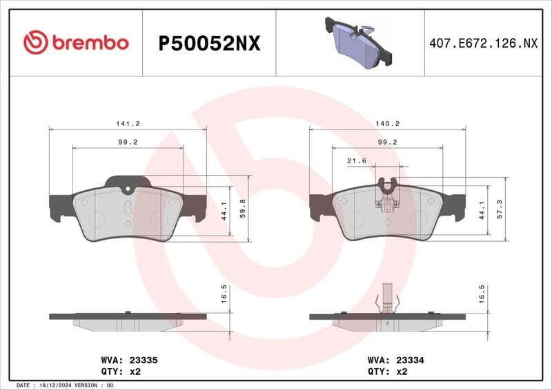 Brake Pad Set, disc brake XTRA LINE - Ceramic P 50 052NX