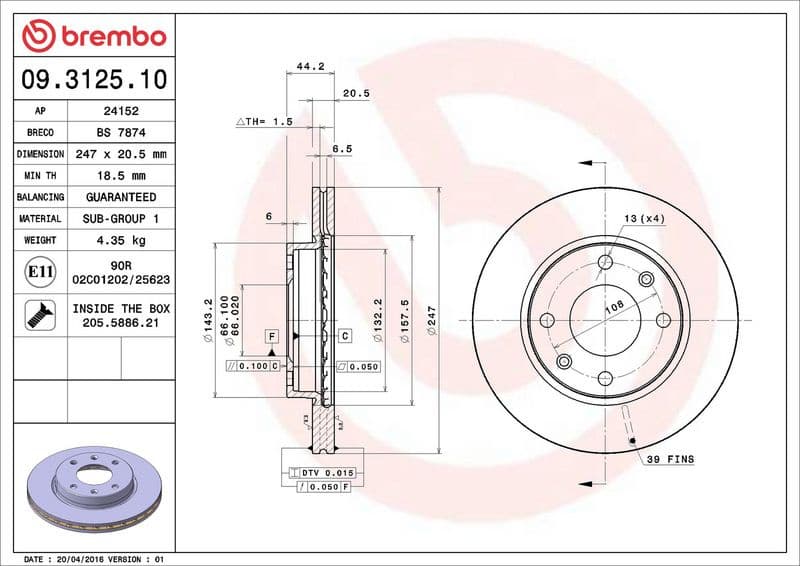 Brake Disc PRIME LINE 09.3125.10