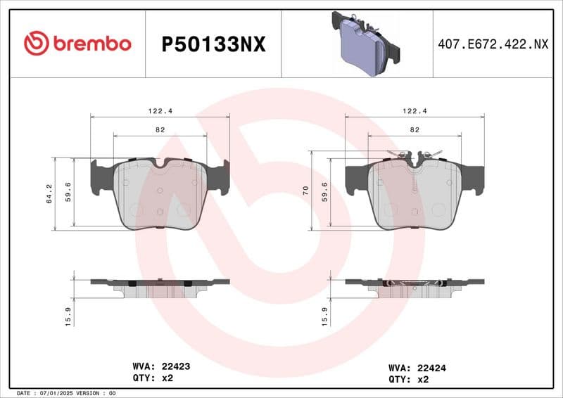 Brake Pad Set, disc brake XTRA LINE - Ceramic P 50 133NX