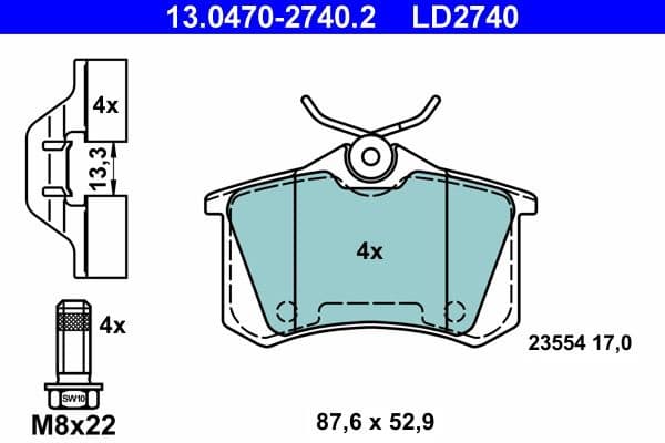Brake Pad Set, disc brake ATE Ceramic 13.0470-2740.2 - image 2