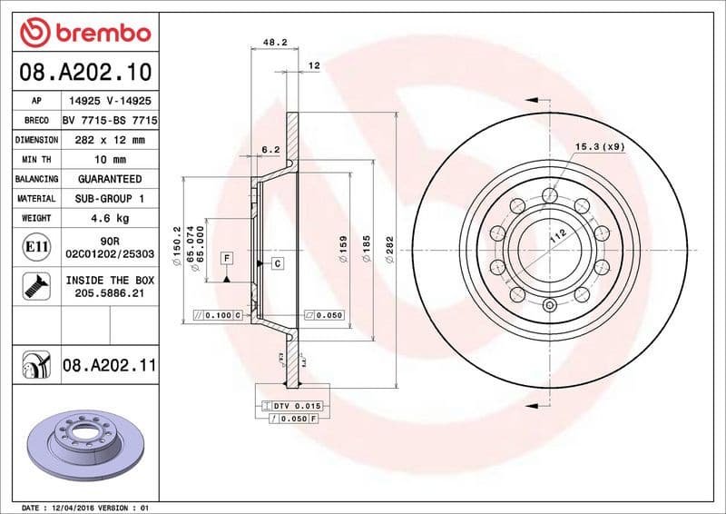 Brake discs kit rear, (2pcs), Top Quality 08.A202.11 - image 3