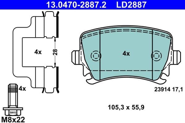 Brake Pad Set, disc brake ATE Ceramic 13.0470-2887.2 - image 2