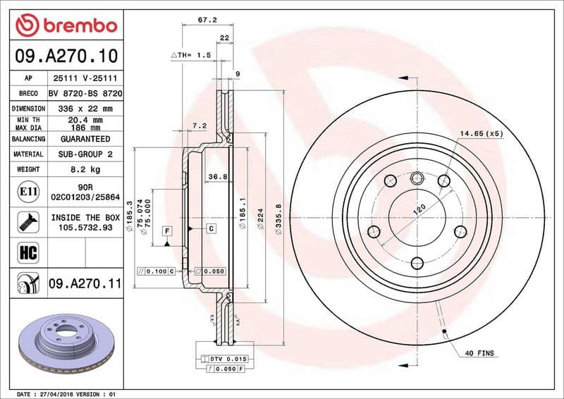 Brake Disc PRIME LINE - UV Coated 09.A270.11 - image 3