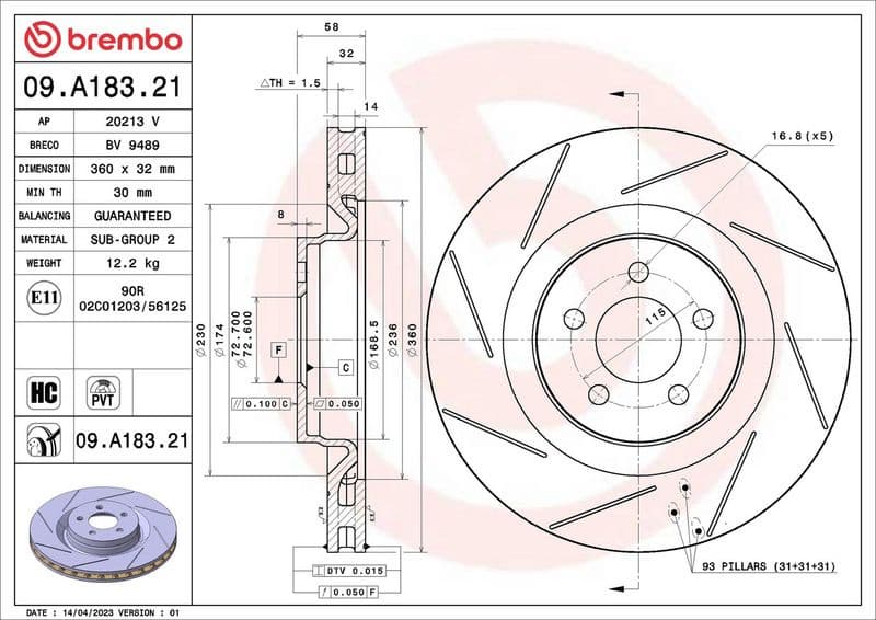 Brake Disc PRIME LINE - UV Coated 09.A183.21 - image 2