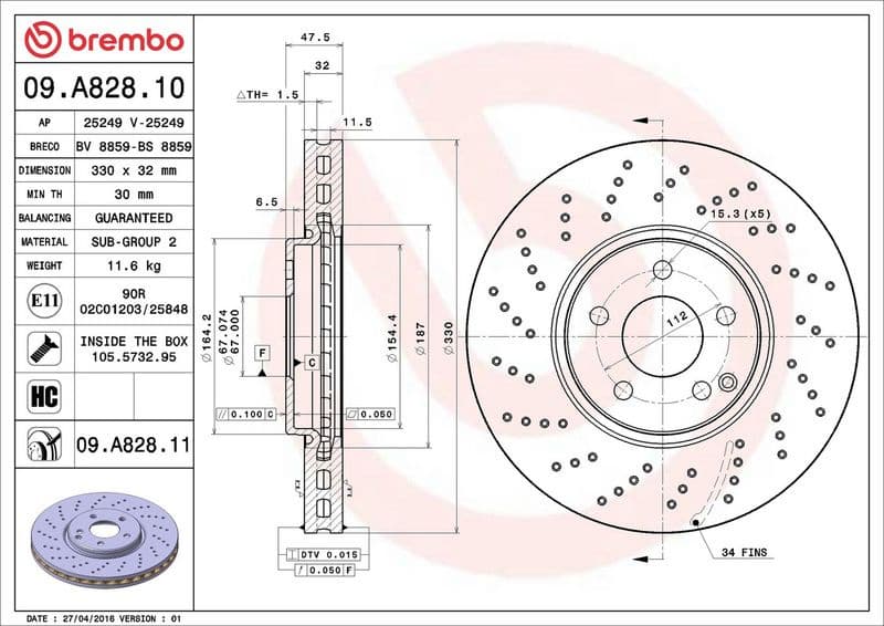 Brake Disc PRIME LINE - UV Coated 09.A828.11 - image 3