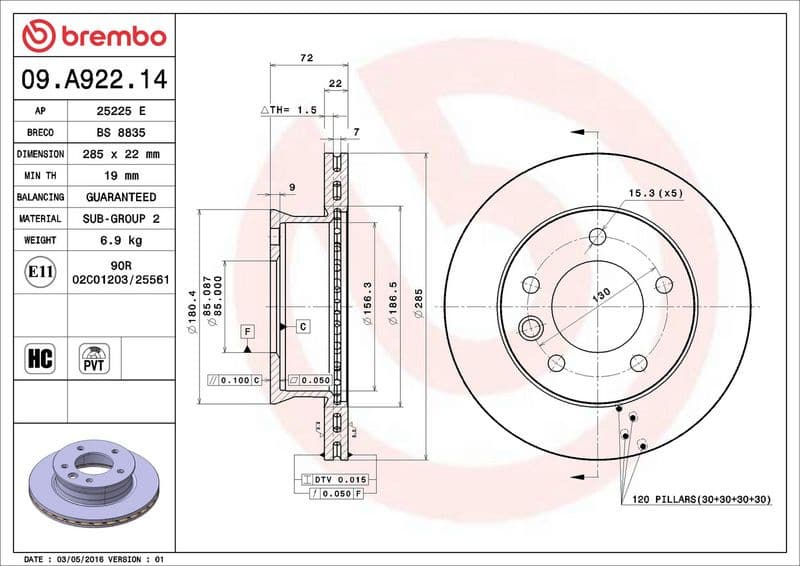 Brake Disc PRIME LINE 09.A922.14 - image 3