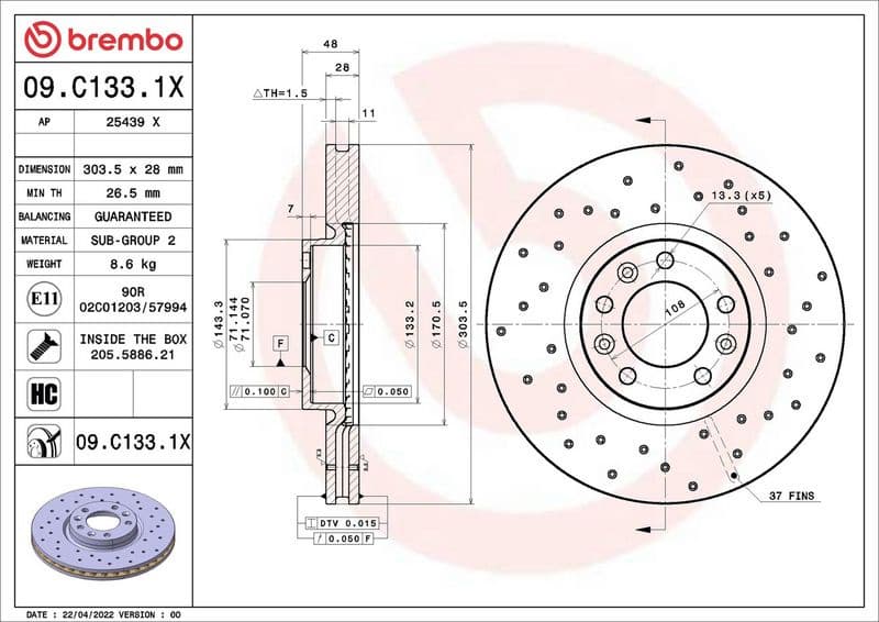 Brake Disc XTRA LINE - Xtra 09.C133.1X - image 2