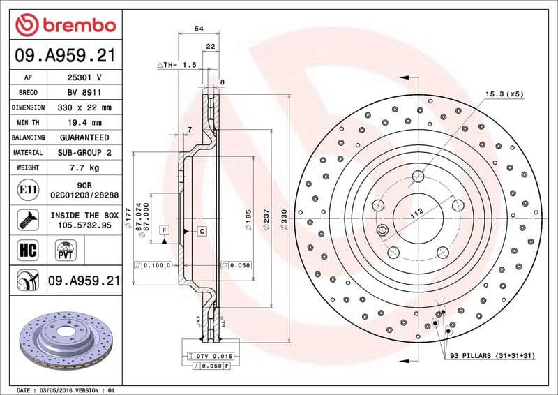 Brake discs kit rear, (2pcs), Top Quality 09.A959.21 - image 3