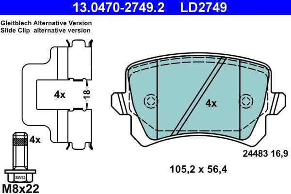 Brake Pad Set, disc brake ATE Ceramic 13.0470-2749.2 - image 4
