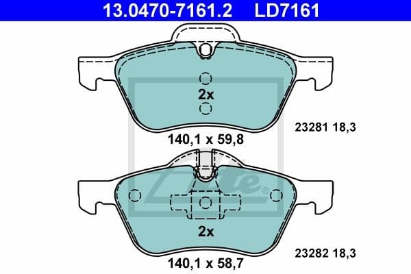 Brake Pad Set, disc brake ATE Ceramic 13.0470-7161.2