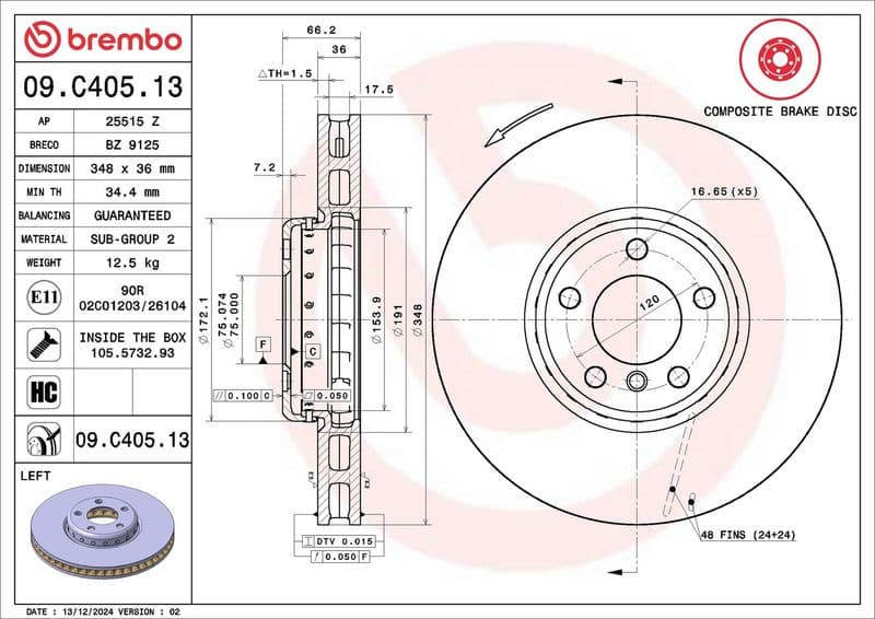 Brake Disc PRIME LINE - Composite 09.C405.13 - image 3