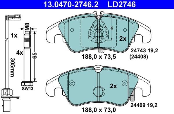 Brake Pad Set, disc brake ATE Ceramic 13.0470-2746.2 - image 2