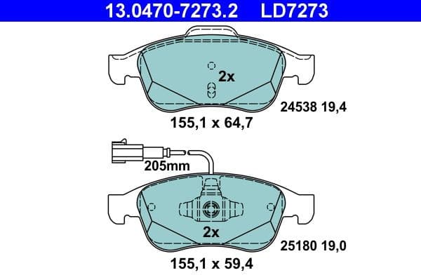 Brake Pad Set, disc brake ATE Ceramic 13.0470-7273.2 - image 2