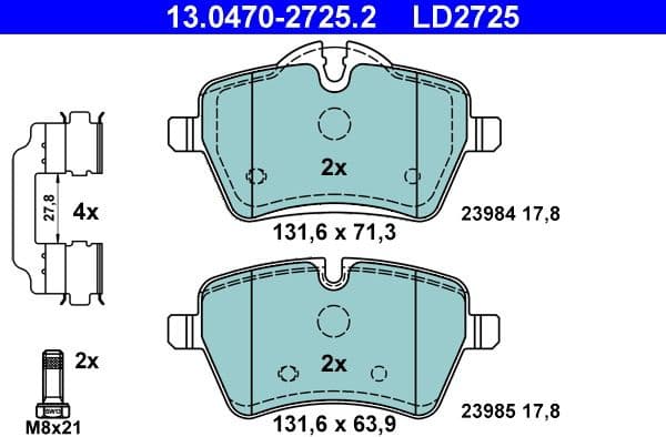 Brake Pad Set, disc brake ATE Ceramic 13.0470-2725.2 - image 2