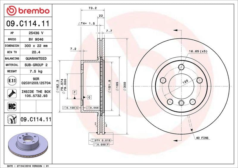 Brake discs kit front (2pcs), Top Quality 09.C114.11 - image 3