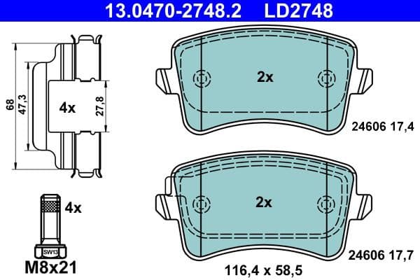 Brake Pad Set, disc brake ATE Ceramic 13.0470-2748.2 - image 2
