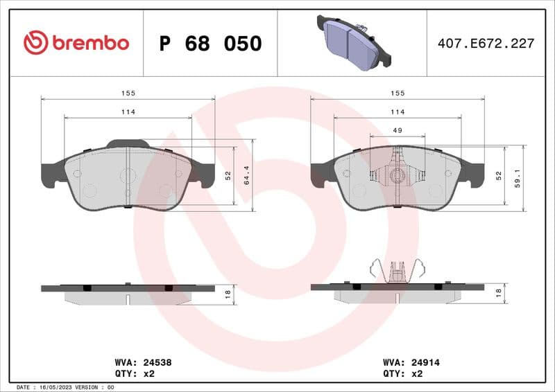 Brake pads front, Top Quality P68050 - image 3