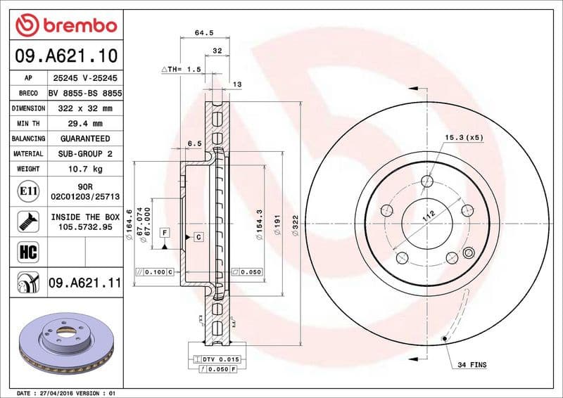 Brake Disc PRIME LINE - UV Coated 09.A621.11 - image 3