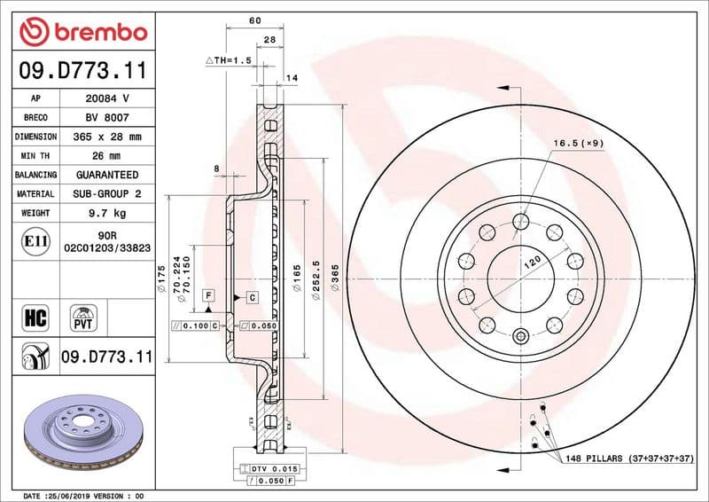 Brake Disc PRIME LINE - UV Coated 09.D773.11 - image 3