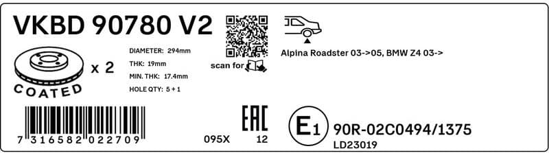 Brake Disc VKBD 90780 V2 - image 3