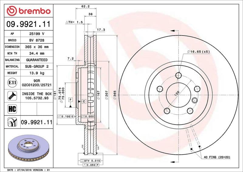 Brake Disc PRIME LINE - UV Coated 09.9921.11 - image 3