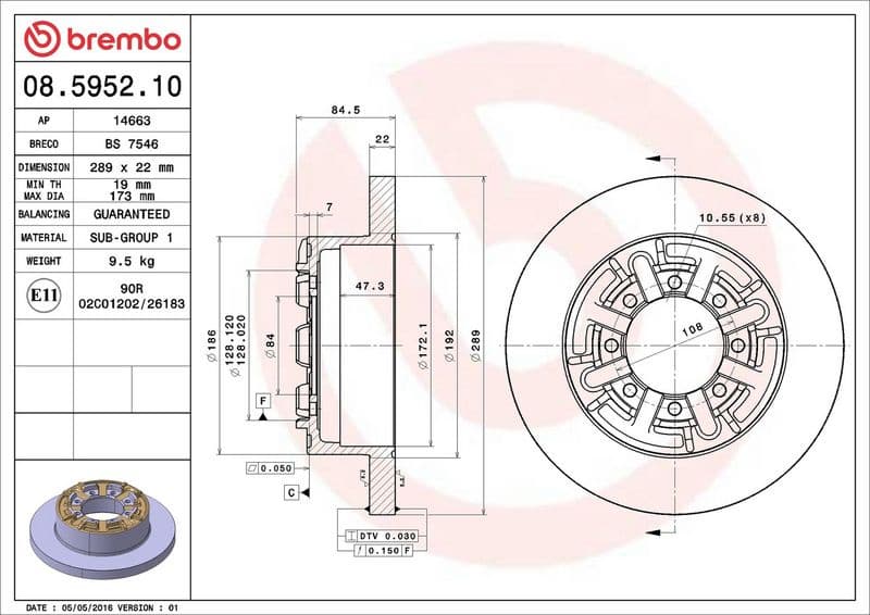 Brake disc, 1pcs REAR, Top Quality 08.5952.10 - image 3