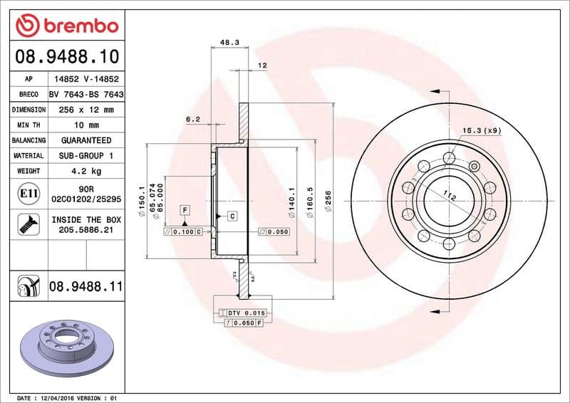 Brake discs kit rear, (2pcs), Top Quality 08.9488.11 - image 3