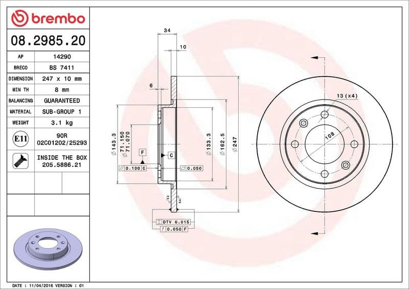 Brake Disc PRIME LINE 08.2985.20 - image 3