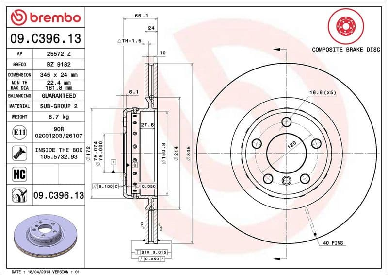 Brake Disc PRIME LINE - Composite 09.C396.13 - image 2