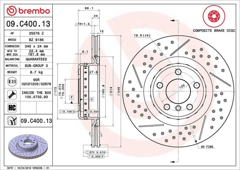 Brake Disc PRIME LINE - Composite 09.C400.13 - image 3