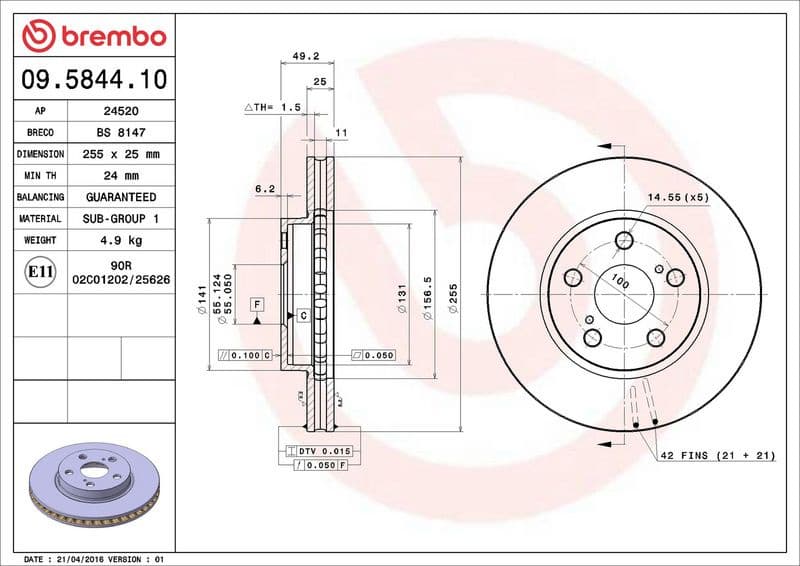 Brake discs kit front (2pcs), Top Quality 09.5844.10 - image 3