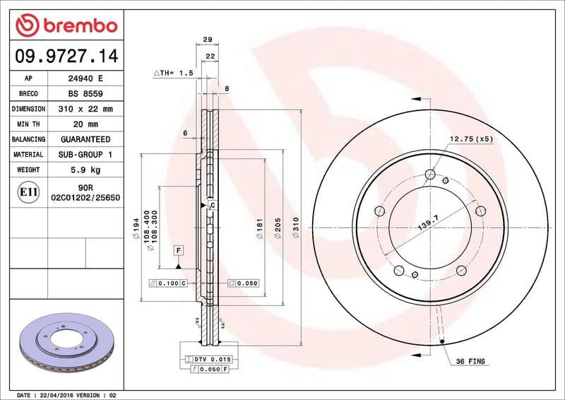 Brake Disc PRIME LINE 09.9727.14 - image 3