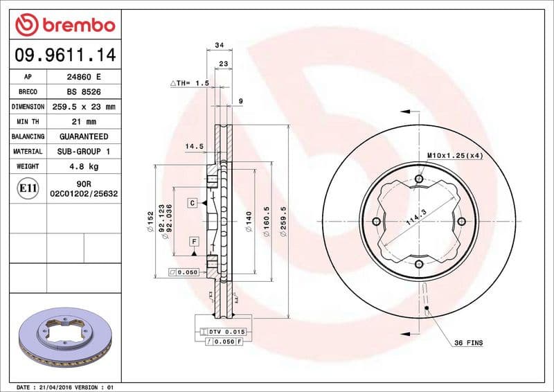 Brake Disc PRIME LINE 09.9611.14 - image 3