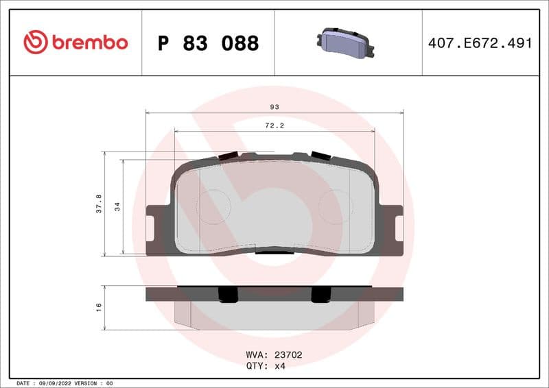 Brake Pad Set, disc brake PRIME LINE P83088 - image 3