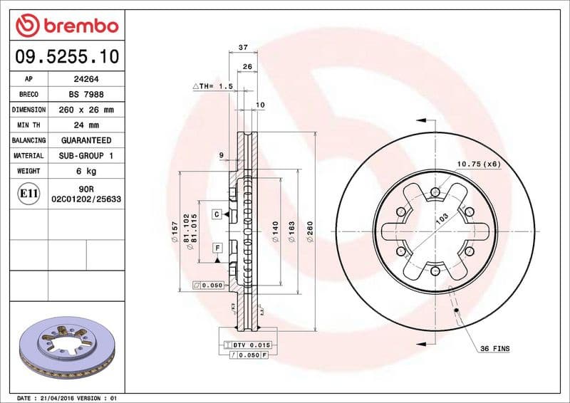 Brake Disc PRIME LINE 09.5255.10 - image 3