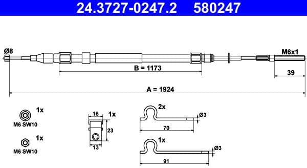 Cable Pull, parking brake 24.3727-0247.2 - image 2