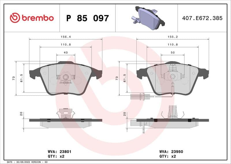 Brake pads front, Top Quality P85097 - image 3