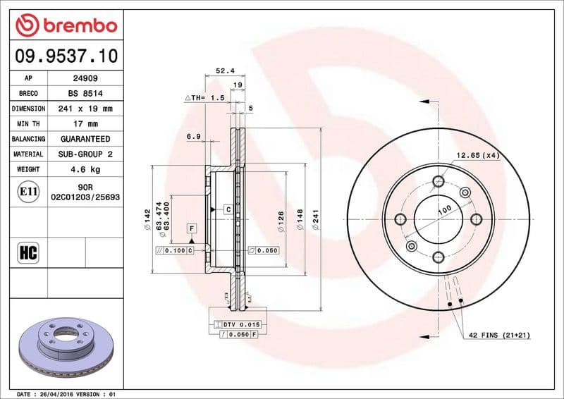Brake Disc PRIME LINE 09.9537.10 - image 3