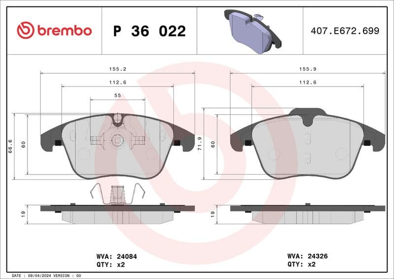 Brake pads front, Top Quality P36022 - image 3