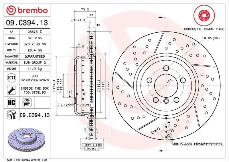 Brake Disc PRIME LINE - Composite 09.C394.13 - image 2