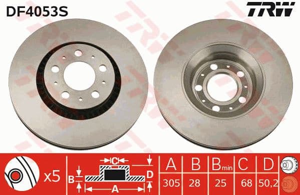 Brake Disc TRW SINGLE DF4053S